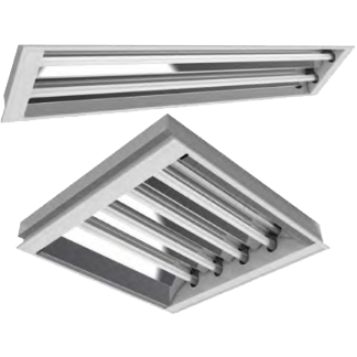 LUMINÁRIA DE EMBUTIR T8 COM REFLETOR FACETADO EM ALUMÍNIO BRILHANTE