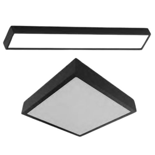 LUMINÁRIA DE SOBREPOR T8 PRETA HERMÉTICA COM TAMPA E DIFUSOR TRANSLUCIDO